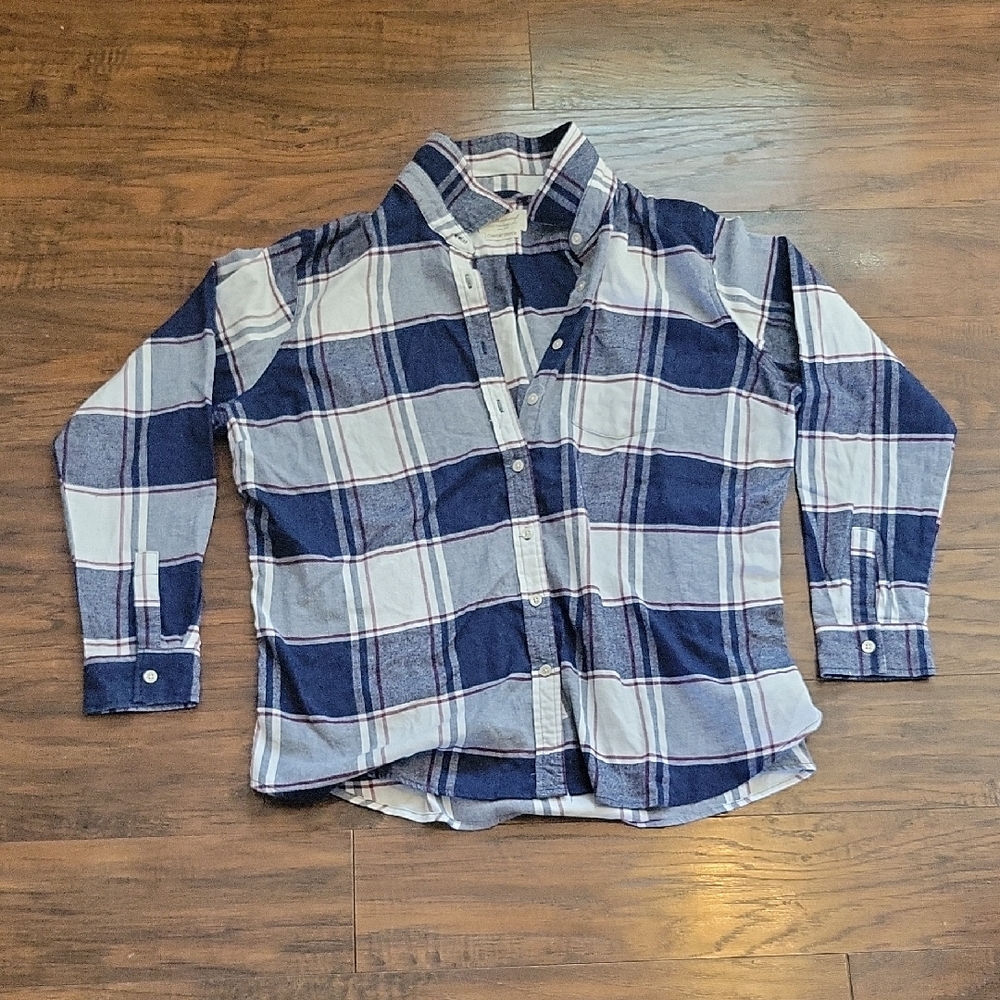 Weatherproof Womens Navy & White Plaid Button-Down Shirt